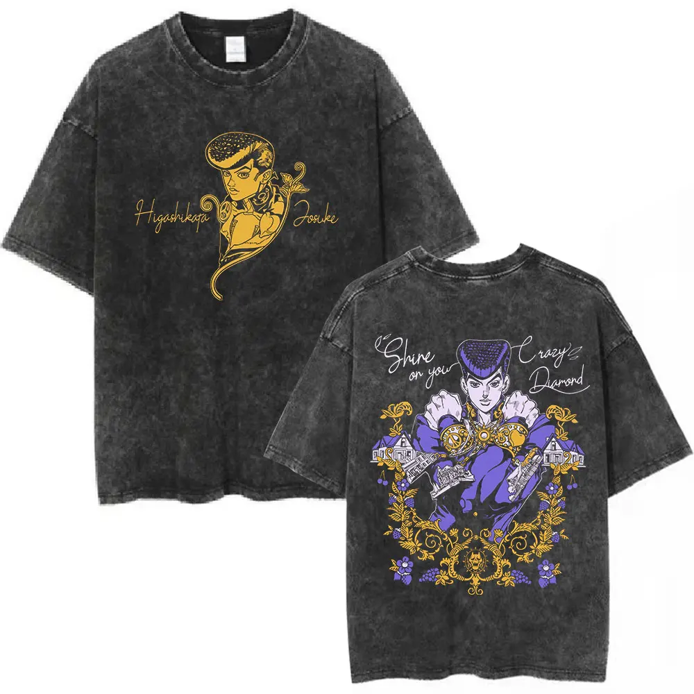 Anime Jojo Bizarre Adventure Vintage Washed T-Shirt Killer Queen Manga Graphic Tshirt Men Women Casual Cotton Oversized T-shirts