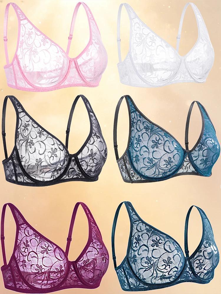 Women Plus Size Hollow Out Lace Underwire Bra Delicate Embroidery Sexy Fashion Brassiere Large Size Lingerie A B C D E Cup