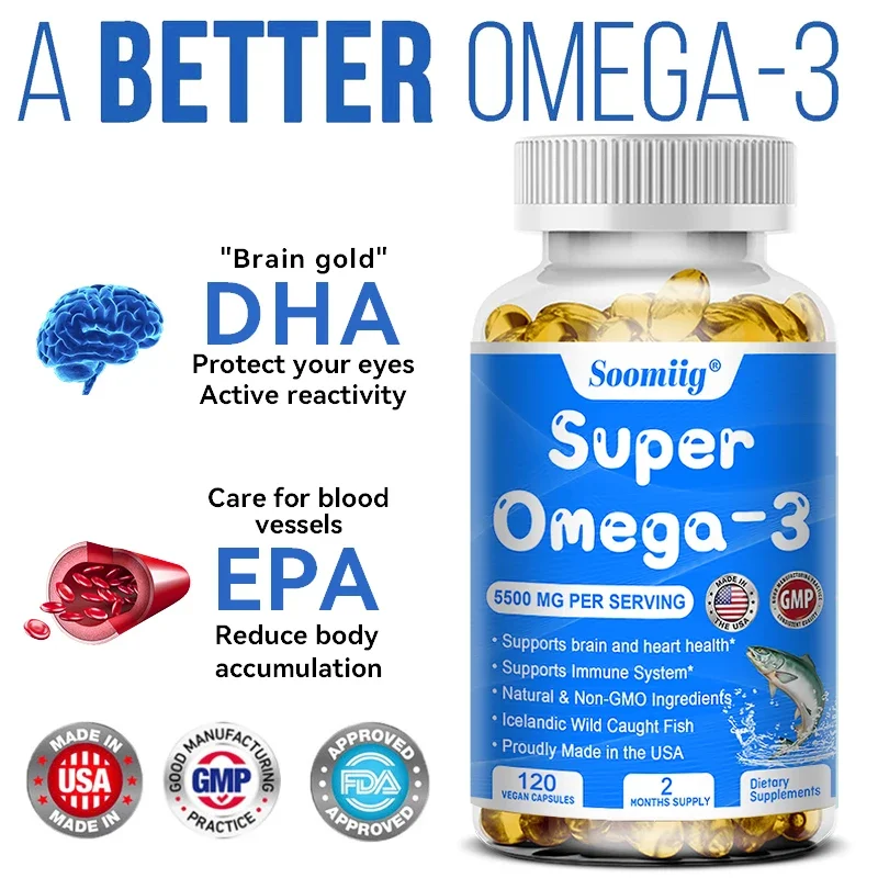 Fish Oil, Dietary Supplement, Super Omega-3, for Brain, Immune, Heart Health, Non-GMO & Gluten Free, 120 Rapid Release Softgels