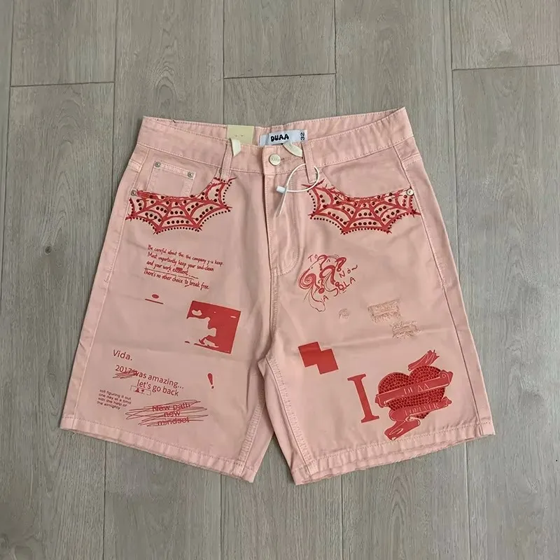 New Men Graffiti DUAA Denim Rhinestone Ripped CARGO SHORTS Comfortable Camouflage Skateboard Street Cotton Casual Shorts #a240