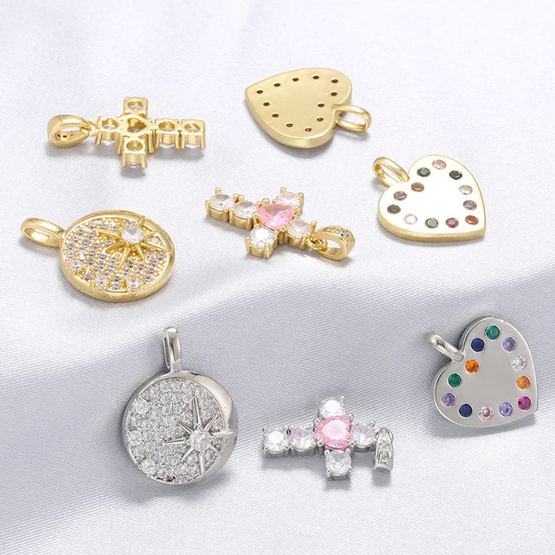 ZHUKOU Bear Charms for jewelry making Heart Cubic Zirconia charms for jewelry DIY small pendant accessories wholesale VD1339