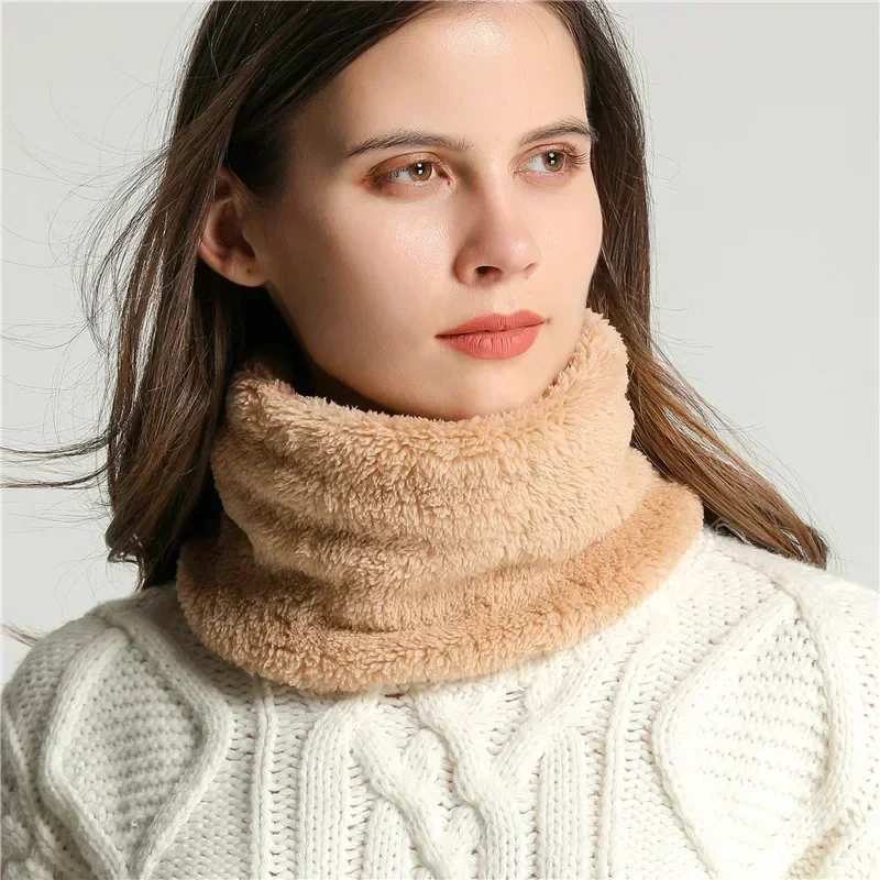 Solid Cashmere Plush Warm Winter Ring Scarf Women Men Knitted Full Face Mask snood Neck Scarves  Thick Muffler 2023 New