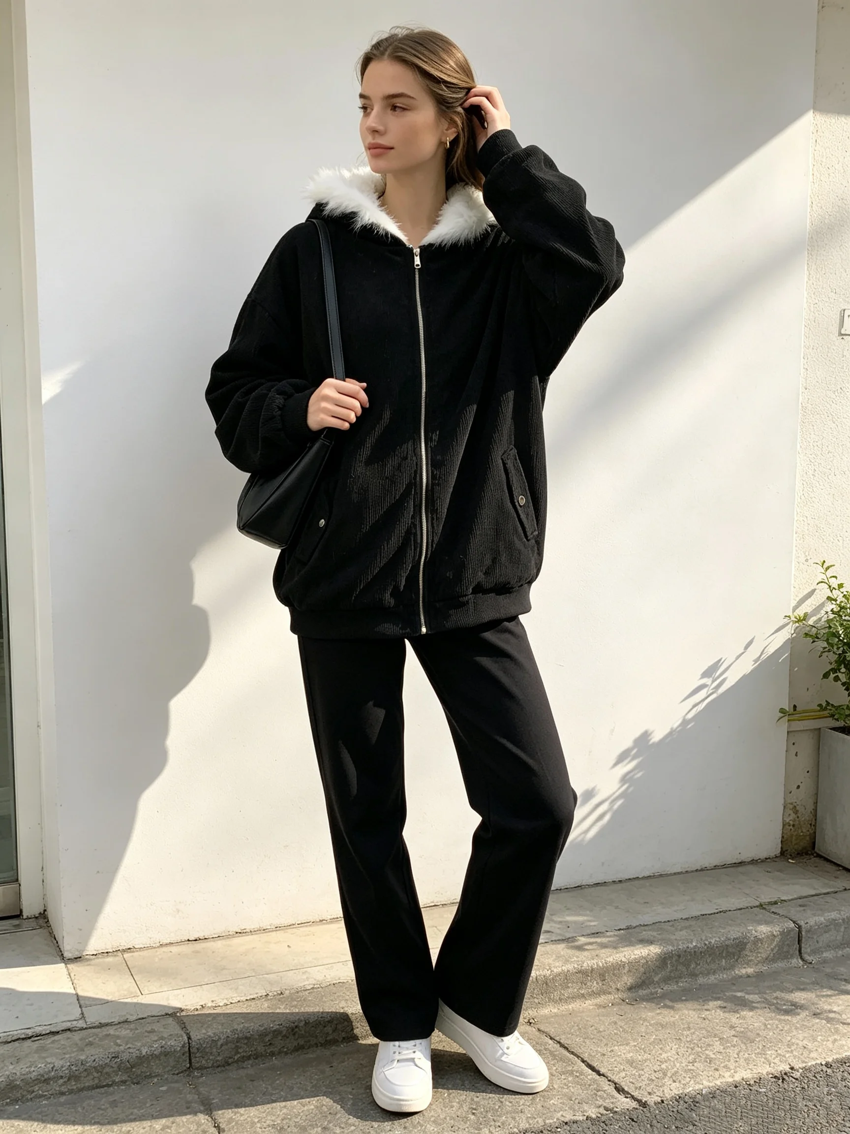 Chaqueta Unisex Reversible con cremallera con capucha de dos maneras de usar ambos lados se puede usar fuera Y2K abrigo exterior de calle de invierno Suelto