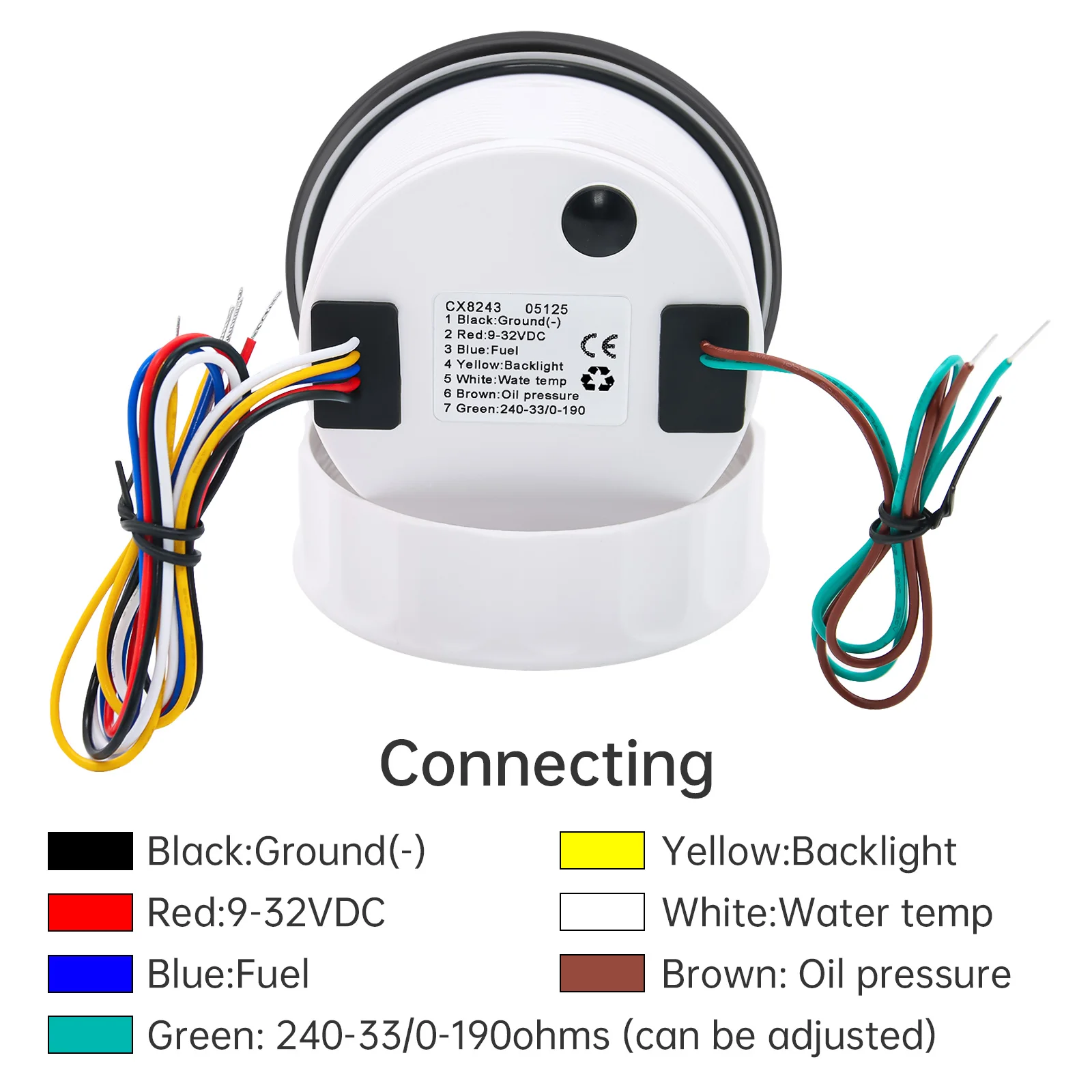 Waterproof 85mm 4 in1 Gauge Oil Pressure Water Temp Fuel Level Voltmeter 7-color backlight Digital pointer Multifunctional Gauge