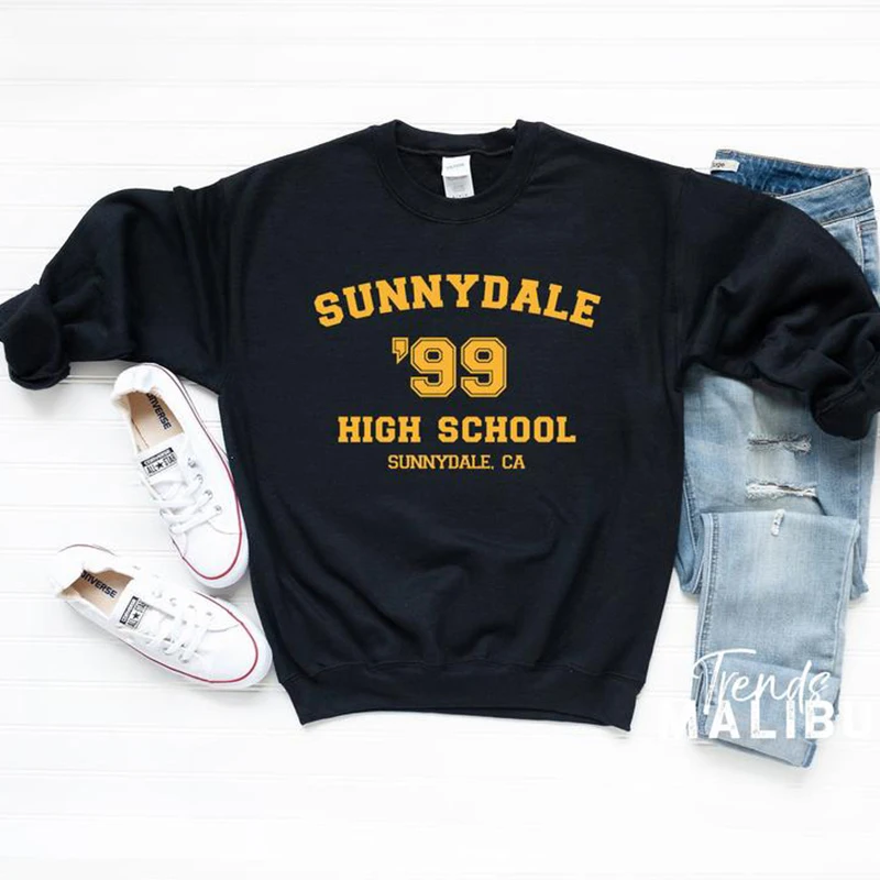 Sunnydale 99 High School Tv Shows Crewneck Graphic Sweatshirt Women Long Sleeve Tops Black Color Cotton Jumpers Pullovers Shirt