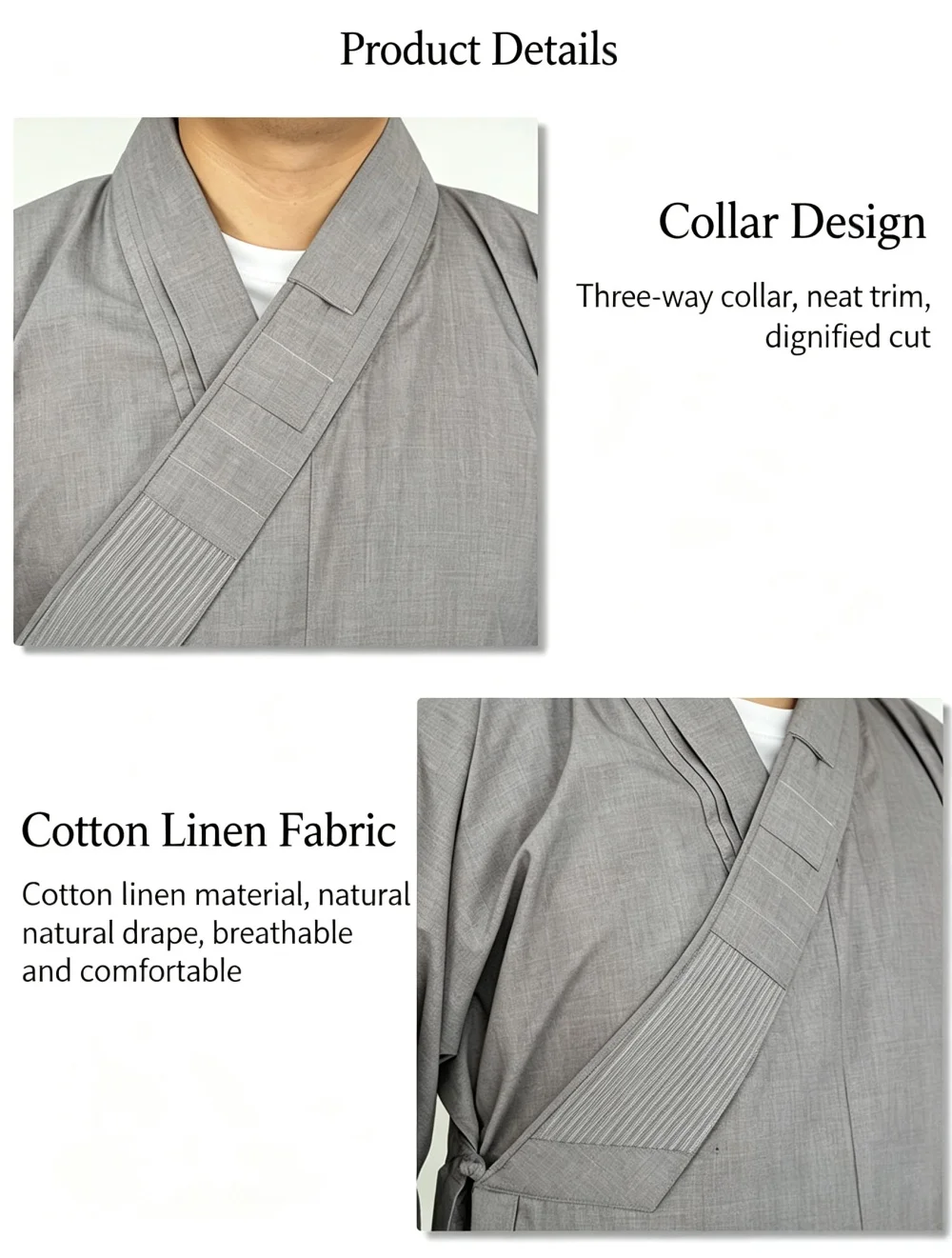 Cotton Buddhist Monk Nun Long Robe Traditional Chinese Zen Changshan Kasaya Meditation Monastic Clothing 5 Colors