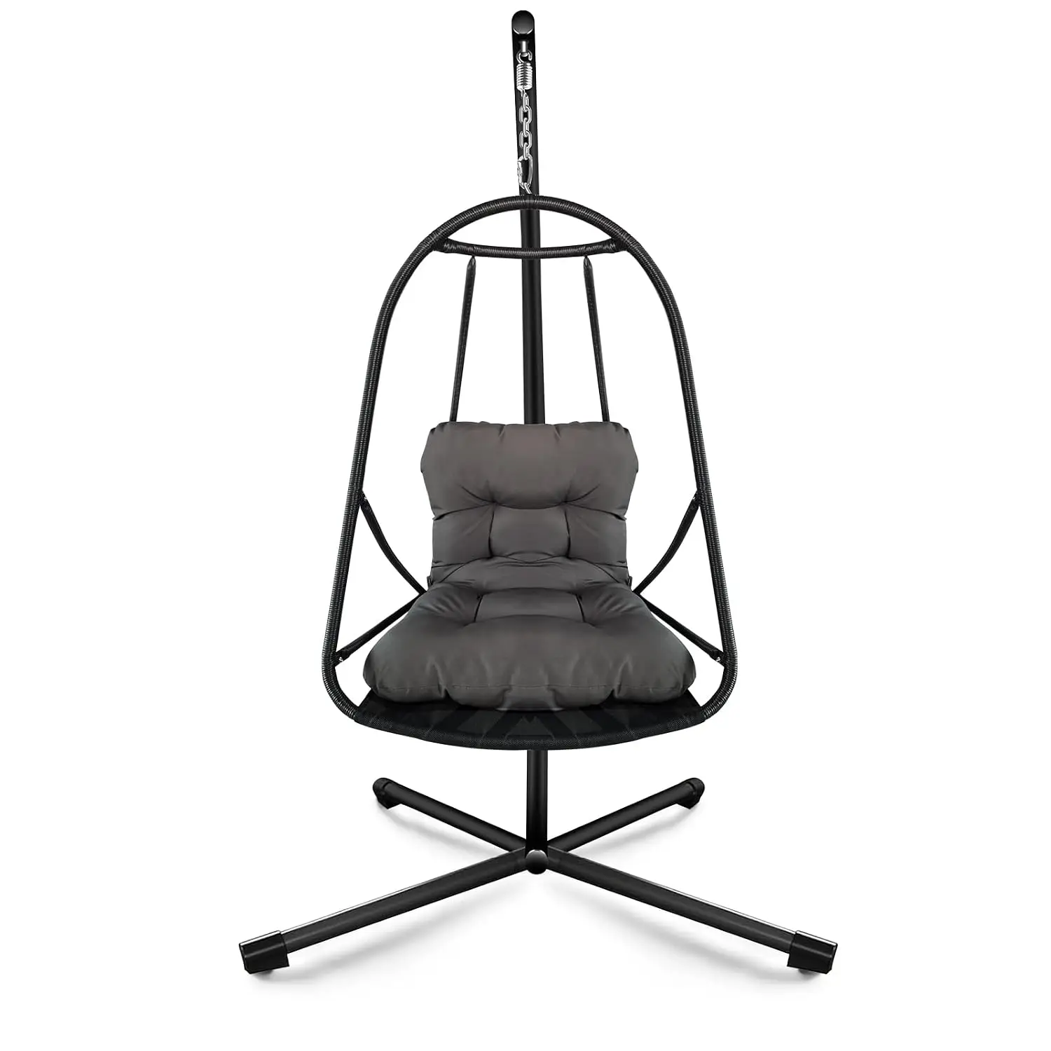 Wicker Rattan Hanging Egg Chair with Stand, Cushion & Cup Holder, Indoor Outdoor Patio Swing Chair, 350lbs, Customized
