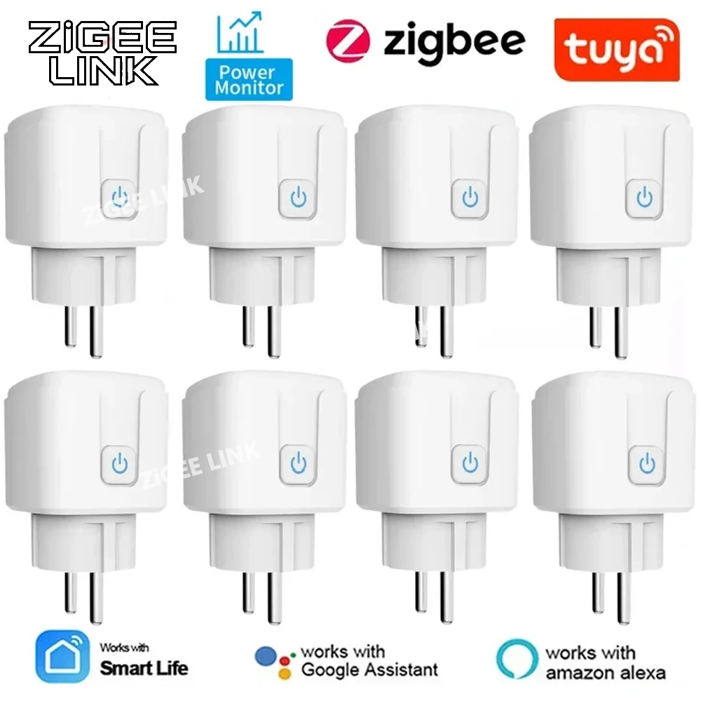Prise intelligente Tuya Zigbee EU 16A/20A, avec moniteur d'alimentation, synchronisation, commande vocale, fonctionne avec Alexa Google Home Alice