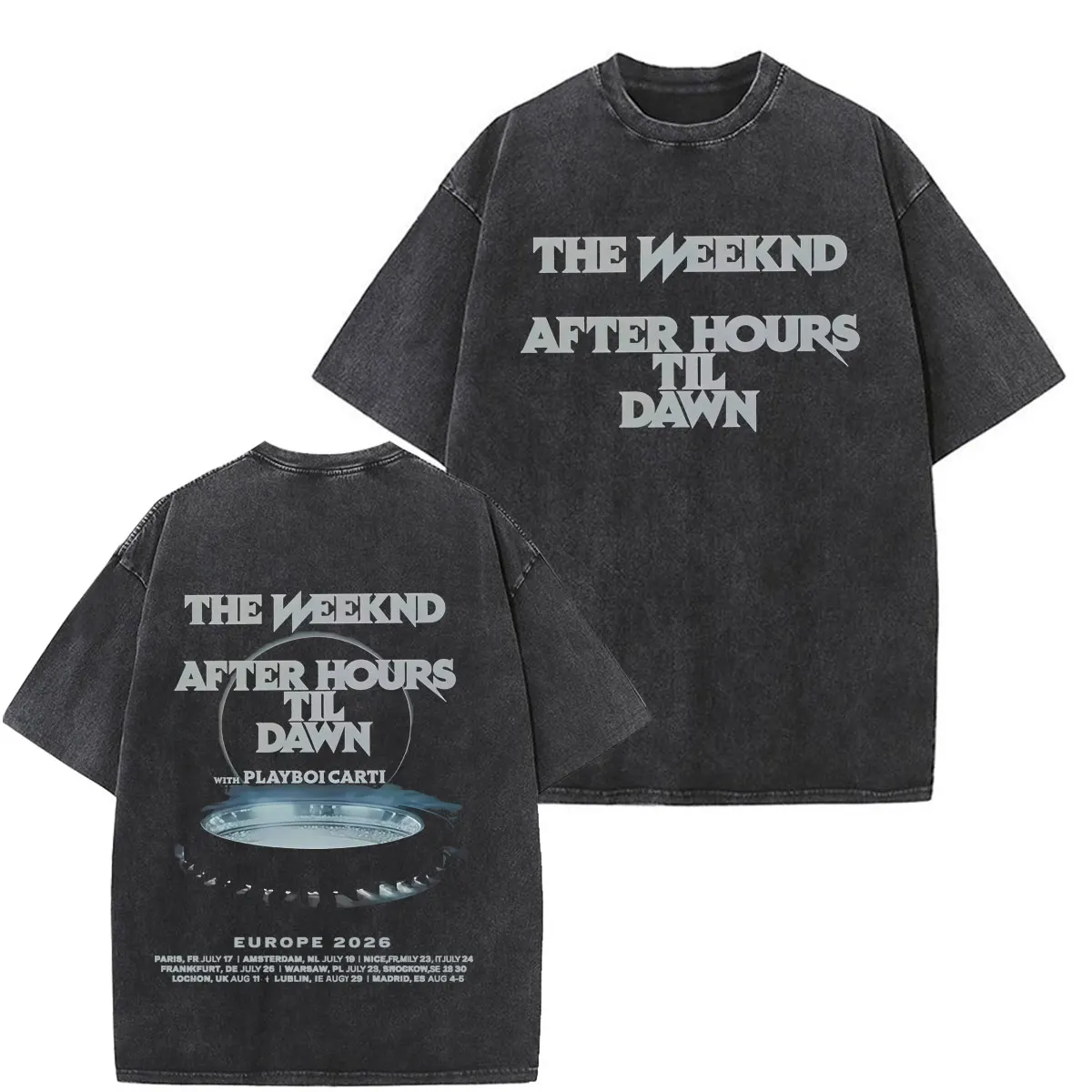 The Weeknd After Hours Til Dawn Stadium Tour 2026 Print Vintage Washed T-shirt Men Women Hip-hop Fashion Cotton Harajuku T-shirt