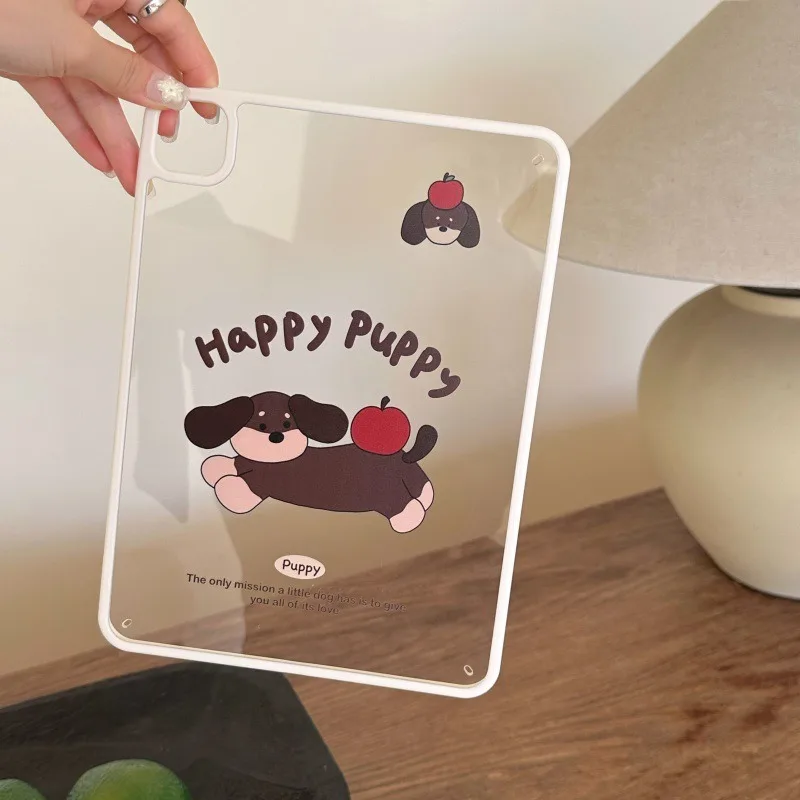 حافظة كمبيوتر لوحي شفافة Happy Puppy لهاتف Mini 7 6 iPad 11 10 6 5 Pro 2024 2022 2021 2020 2018 Air 2025 2024 5 4 غطاء خلفي