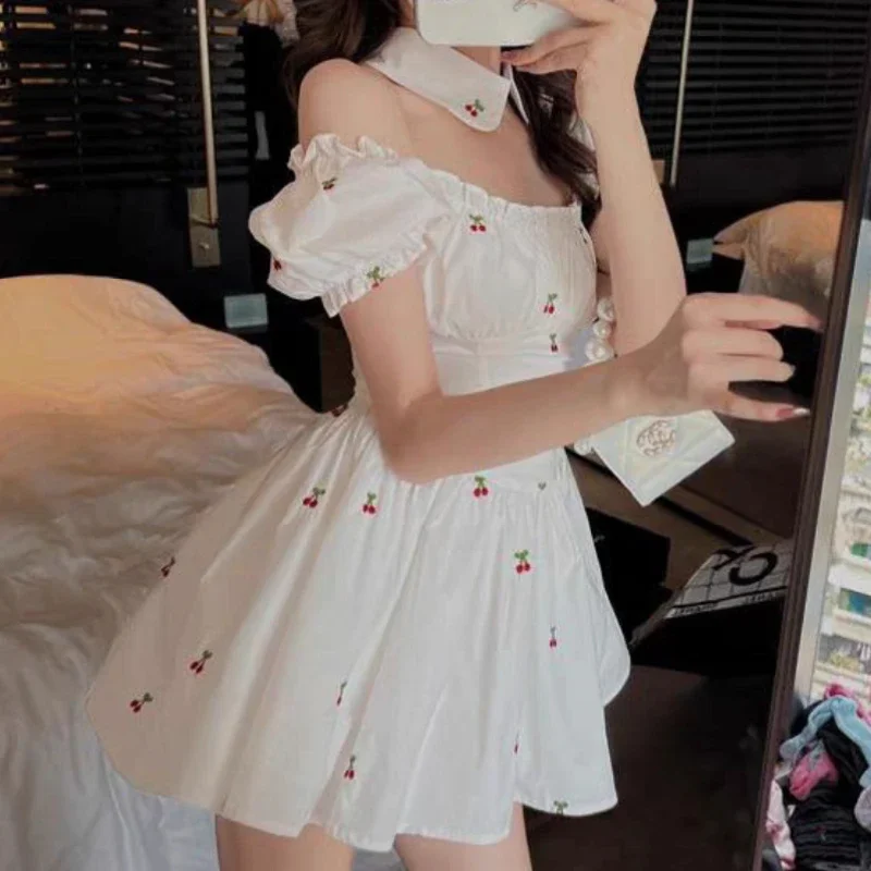 Floral Mini Dresses Women Kawaii Aesthetic Summer Elegant Puff Sleeve Streetwear Mujer Basics Holiday Girlish Fashionable 2023