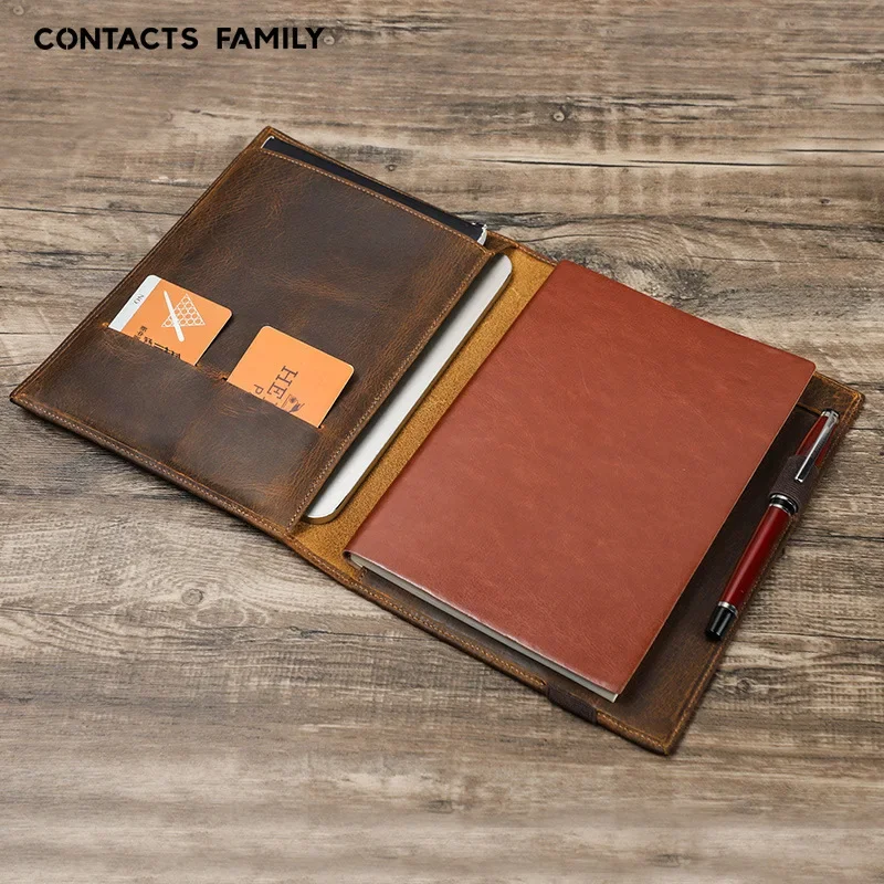 Handmade Genuine Leather A5/B5 Laptop Notebook Cover with Multiple Card Fountain Pen Positions Stationery School Office Supplies