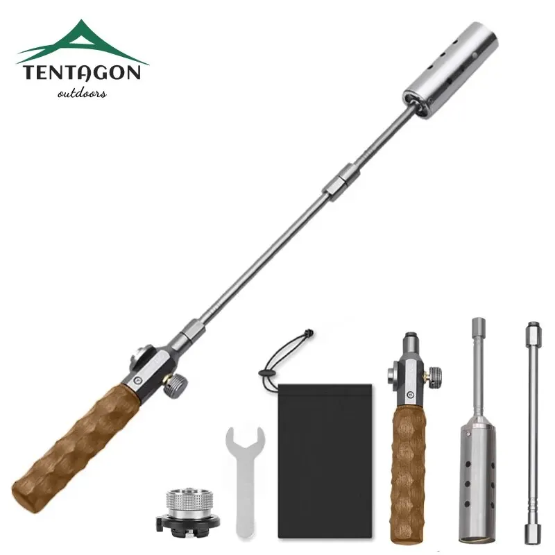 Wood Handle Removable Three-stage Gas Burner Gun Outdoor Camping Torch Cooking Bbq Igniter Cassette Gas Tank Highpower Flame Gun