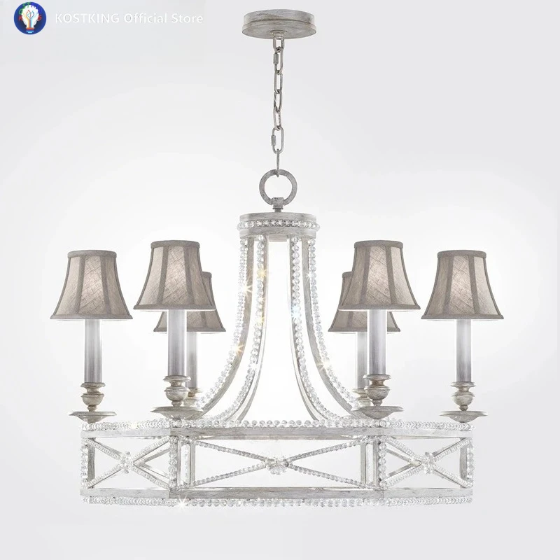 Crystal Chandelier Neoclassical Bedroom Living Room Dining Room Study Light French Light Luxury Bead-Tied Crystal Lamp