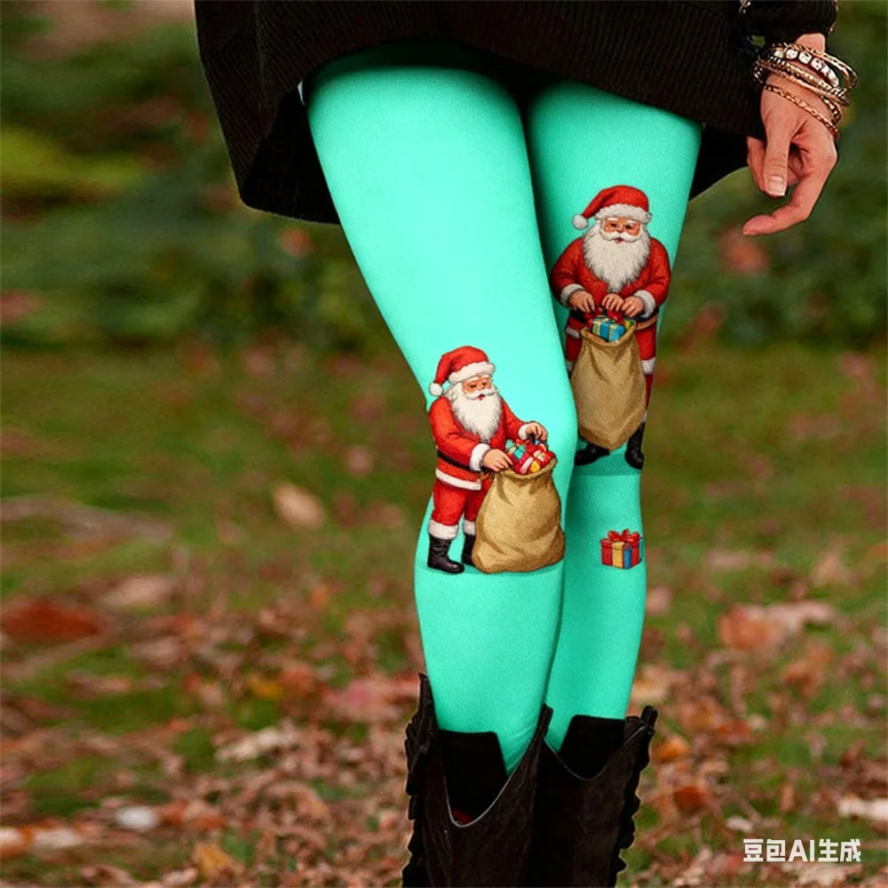 عيد الميلاد المرأة طماق السنة الجديدة نمط طباعة اليوغا السراويل السيدات عالية الخصر بانت مرونة السراويل المريحة الملابس النسائية