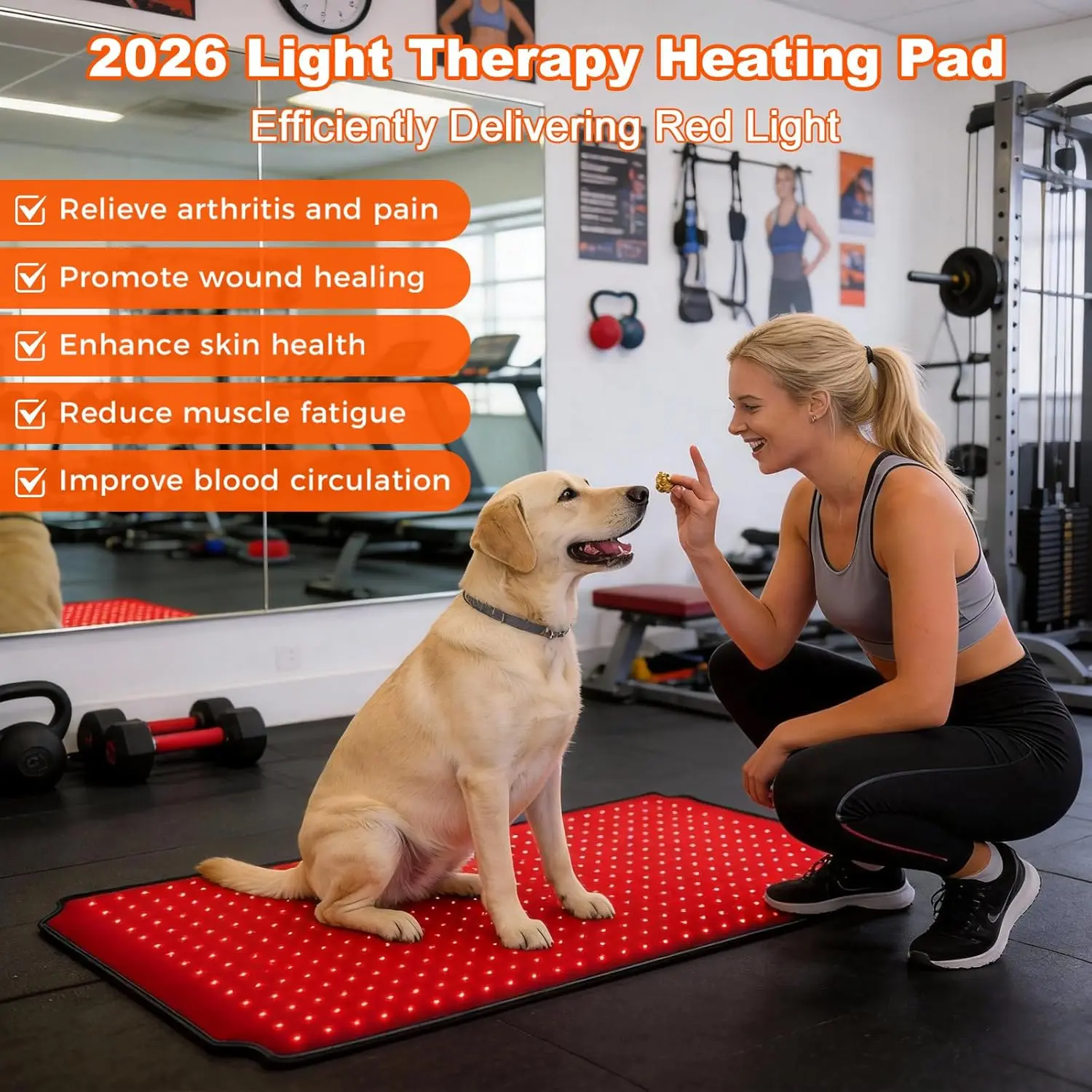 Red Light Therapy Pad for Dogs-480 LEDs Heating Timer Wrap Back/Belly/Leg/Knee/Thigh Coverage Unisex Gift