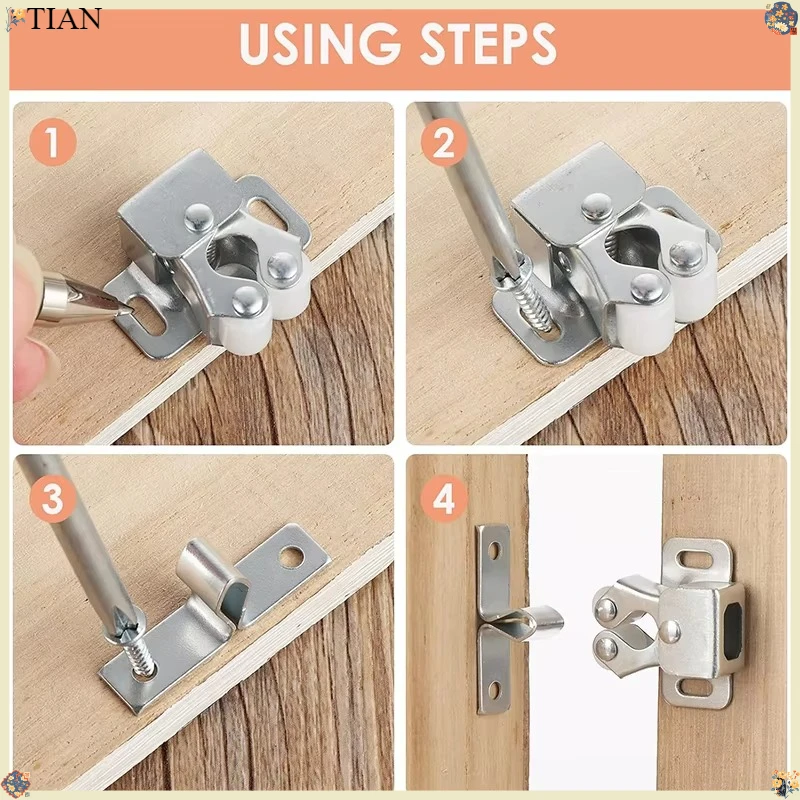 Door Catches Latches Double Roller Cupboard Cabinet Door Latch Set with Screws Closet Kitchen Cabinet Latch and Catche
