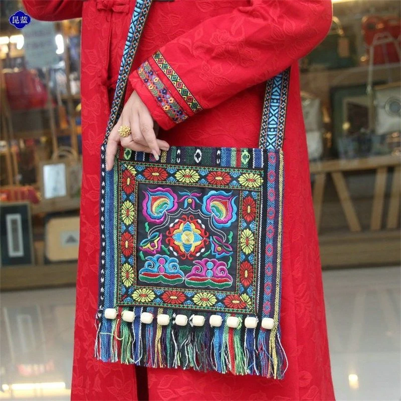 Hmong Vintage ethnische Umhängetasche Stickerei Boho Hippie Quaste Tote Messenger – Detail 5