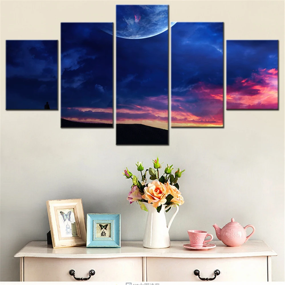 

5 Pieces Canvas Wall Arts Landscape Poster Painting Nature Dune Silhouette Wallpaper Home Decor Mural For Living Room Artwork