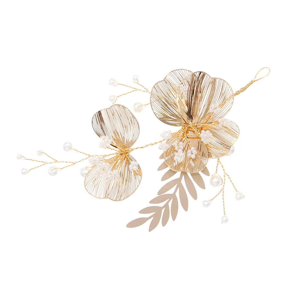 

Золотой цветочный головной убор из искусственного жемчуга, нежные свадебные аксессуары для волос, свадебный головной убор для невесты, женская церемония