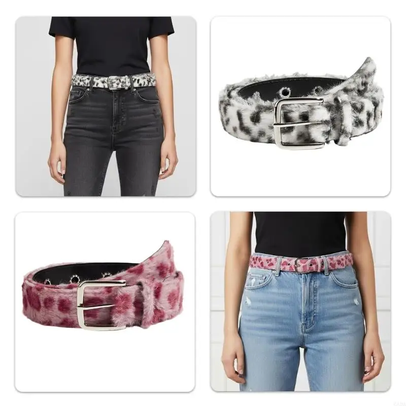 

Leopard Print Furry Belt For Women And Men Soft Elastic Waistband With Secure Closure For Jeans Dresses 6XDA