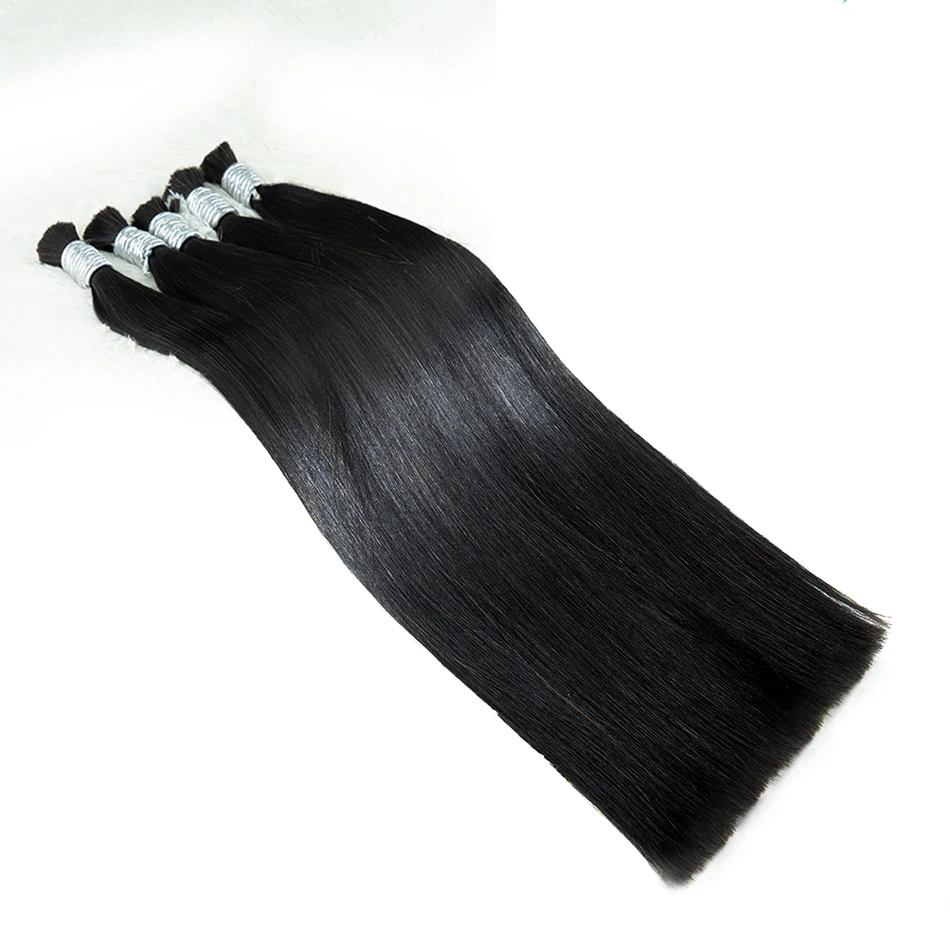 Ready To Ship Cuticle Aligned Russian Virgin Human Hair Bulk Silky Straight No Weft Hair Extensions Natural Color For Braiding