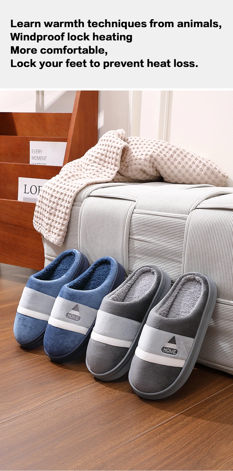 Winterwarme Herren-Hausschuhe mit niedlicher Bären-Stickerei, Plüsch-Fleece-Futter, dicke Plattform, rutschfest, für drinnen, Zuhause, Schlafzimmer. – Detail 5