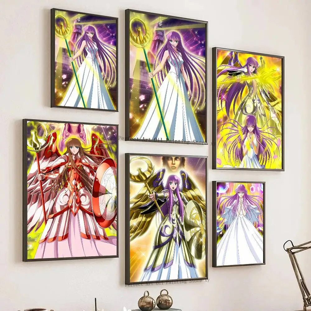Athena Anime Saint Seiya Posters Living Room Bar Cafe Quality Canvas Vintage Style Comics Painting Art Home Wall Decor Picture