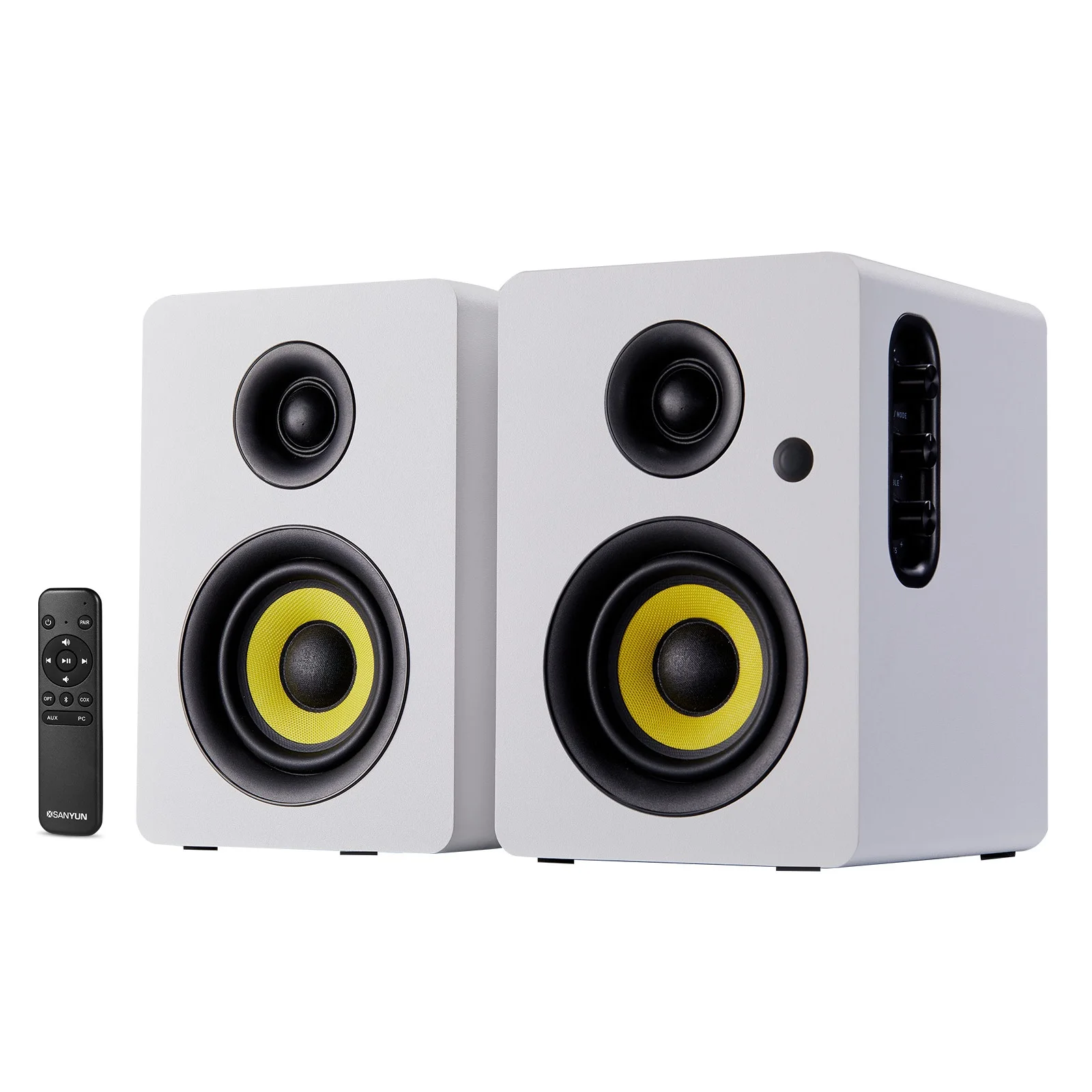 Sanyun SW206 80W Active Dual-Mode Bookshelf Speakers, 4inch Studio Monitor and HiFi Mode, Optical Coaxial TRS Aux Bluetooth 5.0