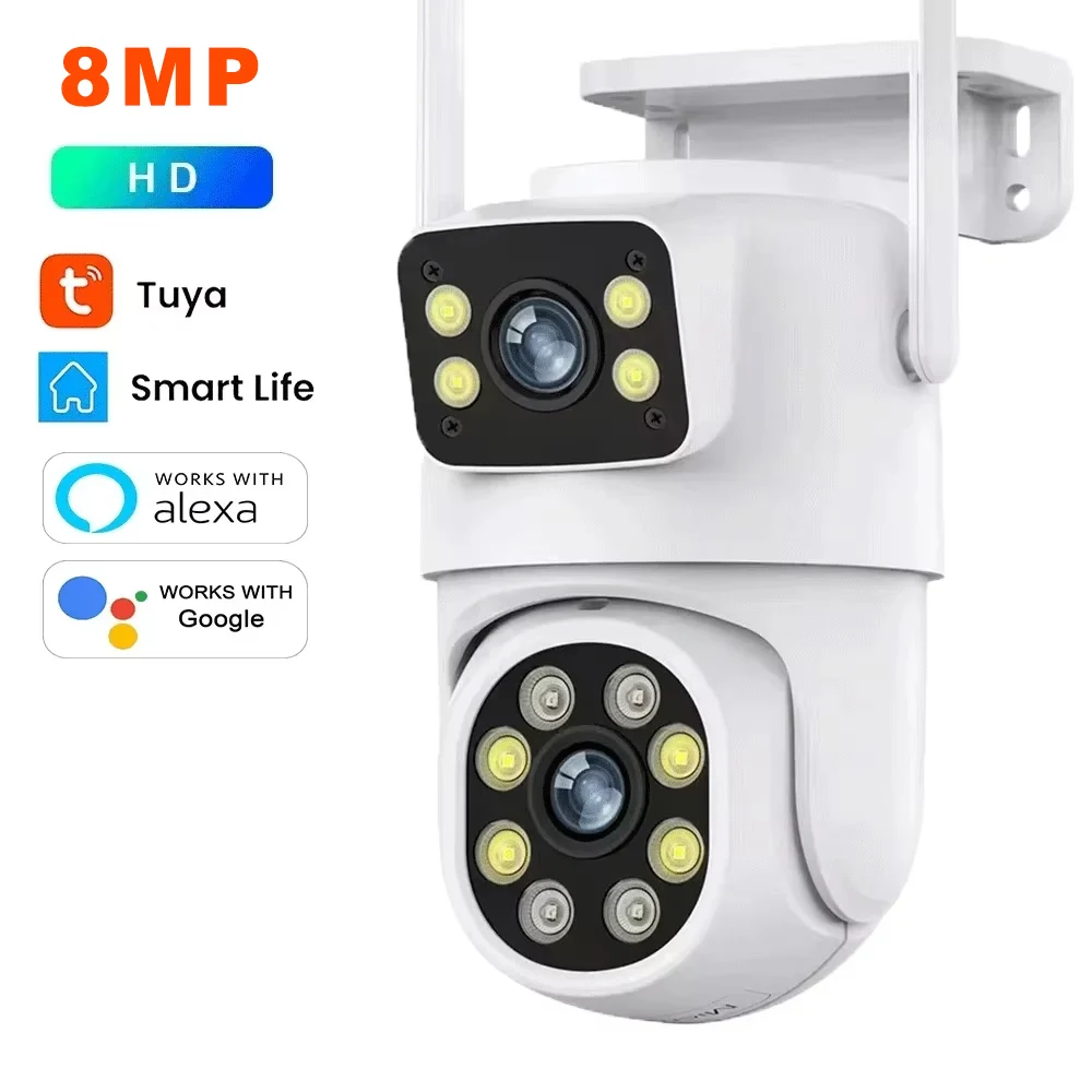 ANSVICAM Tuya Wifi IP Camera 8K met Alexa Google Onvif NVR Dual Lens Camera PTZ Buitencamera 4K Dubbel Scherm Automatische Tracking Nachtmodus