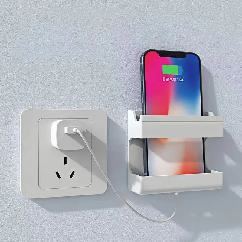 Remote Control Holder Adhesive Punch-free Socket Holder Without Drilling Mobile Phone Charging Organizer Storage Box Living Room