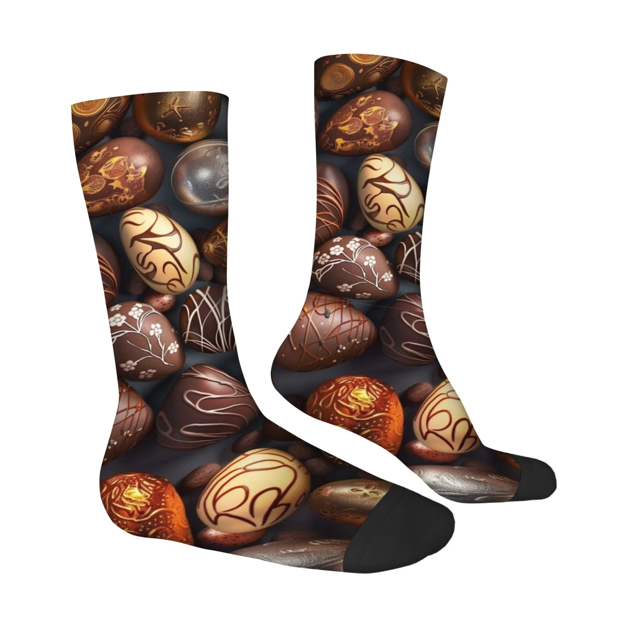 Novelty Easter Chocolate Egg Print Socks Comfortable Breathable Non-Slip Casual Men's Socks Perfect for Party and Holiday Gifts