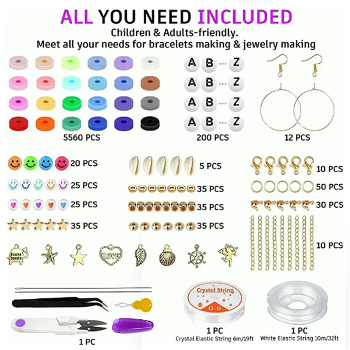 At42 6mm 24 contas de chip plano cor arco-íris para pulseira boho colar fazendo letras contas acessórios kit brinquedos diy