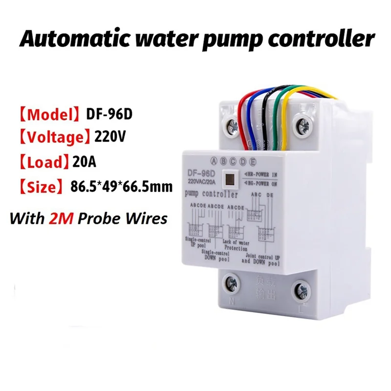 New DF-96D Automatic Water Level Controller Switch 20A 220V Water Tank Liquid Level Detection Sensor Controller 2M Wires-BAAQ