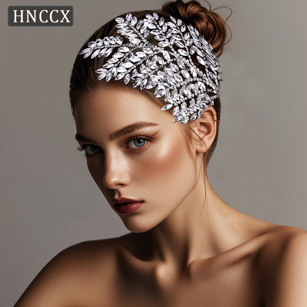 

HNCCX Luxury Bridal Full Rhinestone Headband Wedding Accessories for Women Pageant Crowns Silver Color Women Headpiece CP759