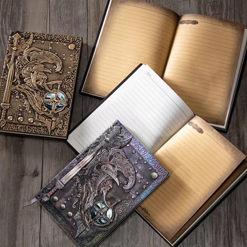 1Pcs Creative Retro 3D Warriors Relief A5 Notebook Journal Embossed Writing Notebook Handmade Leather Cover Diary Gift