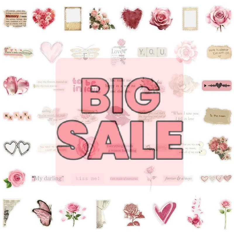 50 Pcs Vintage Rose & Love PVC Graffiti Stickers Retro Style Unique Decorative Journal Labels Handmade Art Supplies