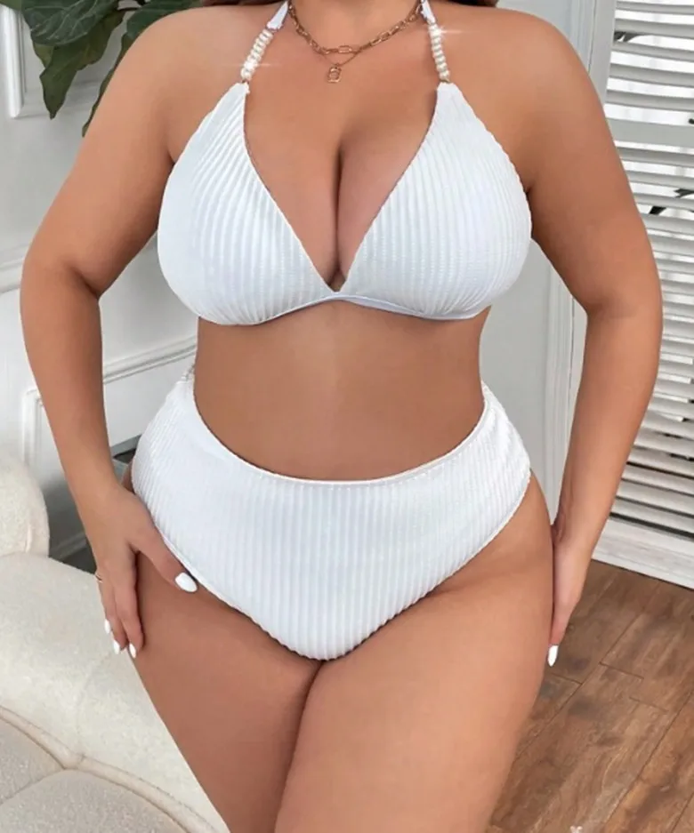 

Женский купальник большого размера, раздельный купальник для женщин, женские стринги, комплекты бикини, купальник с завязками на шее, пляжная одежда, сексуальное нижнее белье