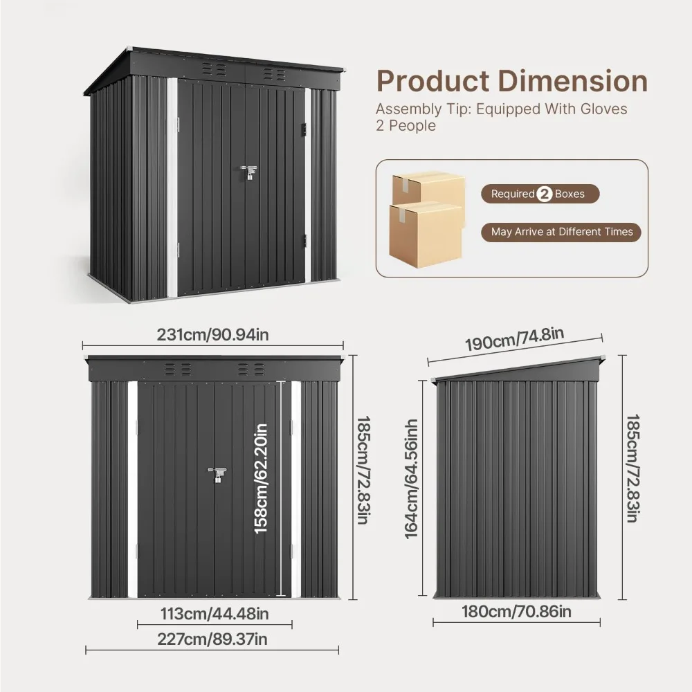 Outdoor Storage Shed 5x3 FT Galvanized Metal Lockable Door Dark Gray