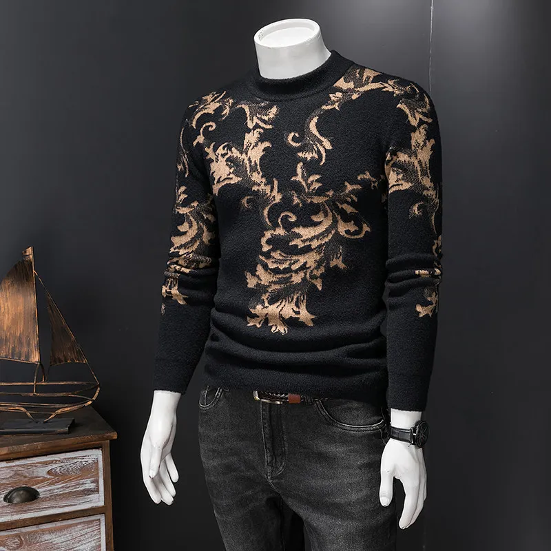 Black Gold Print Fashion Knitted Sweater Luxury Clothing Copies For Men Jerseys Hombre Invierno Sweater Male Pull Homme Knitwear