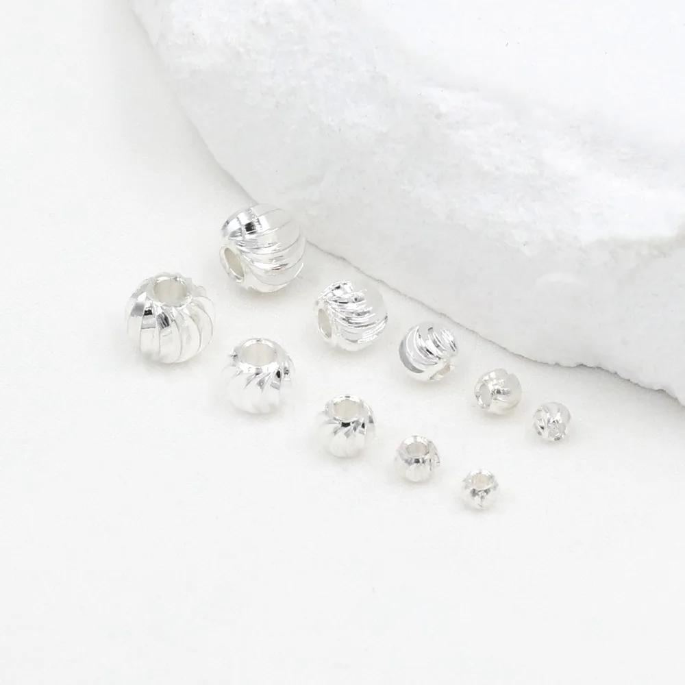 A Pack 925 Sterling Silver Round Loose Corrugated Spacer Beads for Jewelry Making DIY Necklace Bracelet Ring Earring Crafts image 6