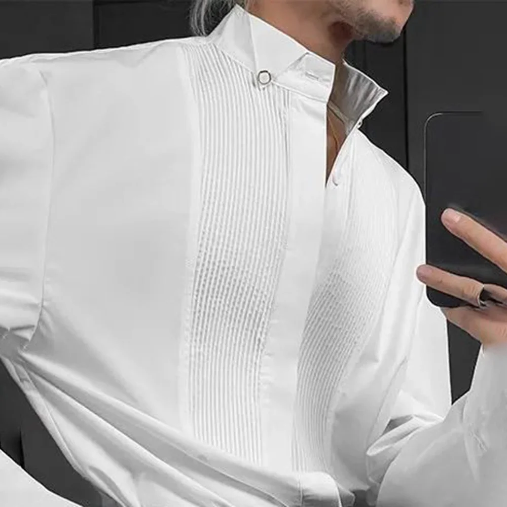 Mens Shirt Textured British Casual Shirt Spring Streetwear Office Elegant Business Commuting Long Sleeve Top Men\'S Clothing 2024