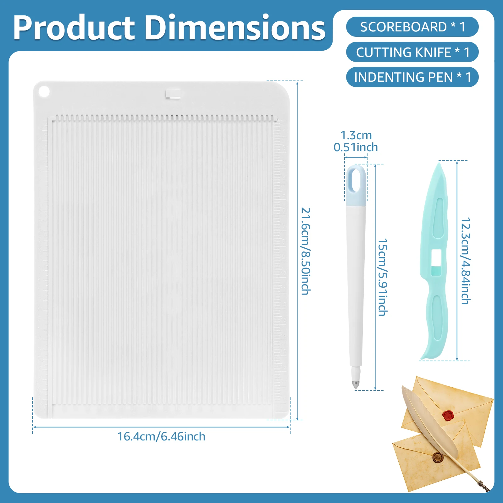Mini Score Board for Paper Craft 6.4 x 8.5'' Multipurpose Scoring Board with Bone Folder for Envelope Box Card Photo Making Tool - view 2