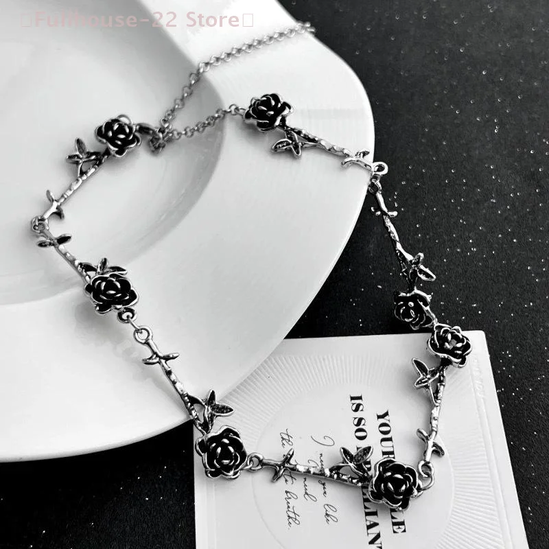 【MAX-22】قلادة كلاسيكية على شكل وردة مخصصة للنساء معدن فاسق أسود تصميم شعبي قلادة مجوهرات هدية قوطية #5