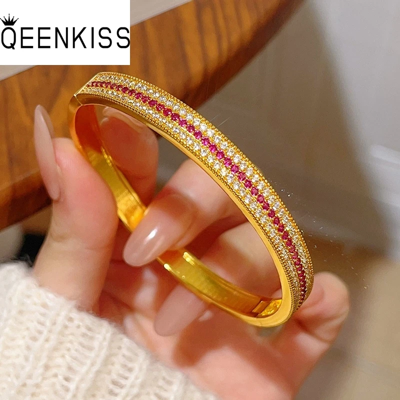 

QEENKISS Gold Shiny Luxury Bangle Bracelets For Women Wedding Party Birthday Christmas Bride Mother Girl Ladies Gifts BT5382