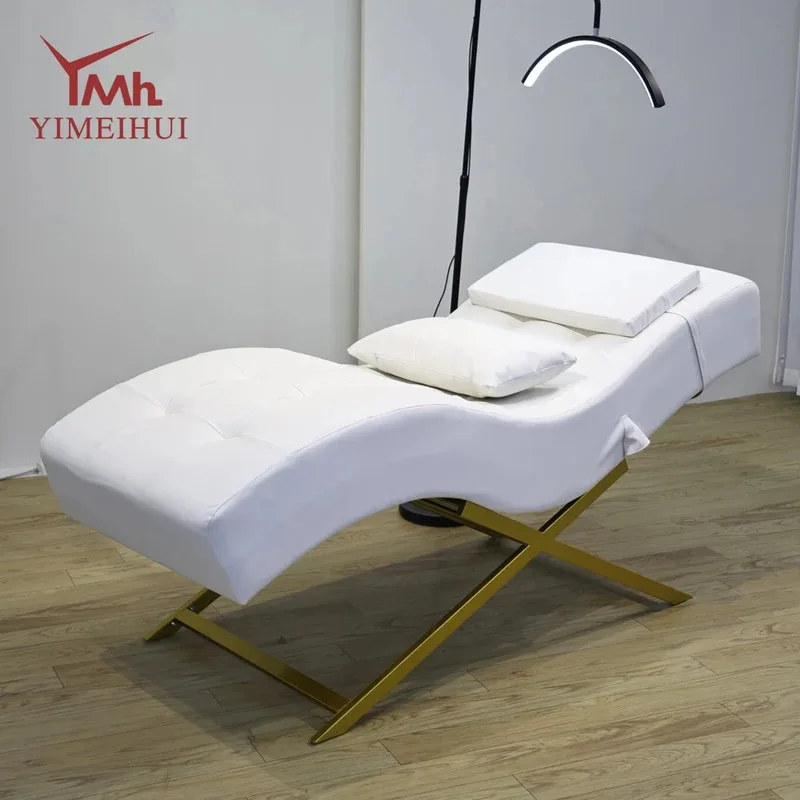 Modern White Velvet Curved Facial Spa Massage Bed Luxury Lash Bed for Beauty Salon