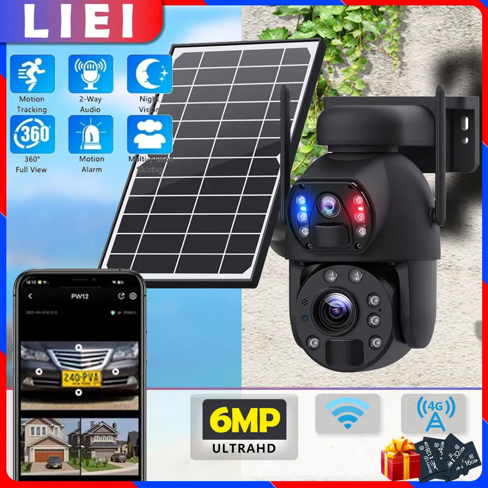 

LIEI 6MP WIFI/4G PTZ Solar Camera Auto Tracking Dual Lens camara Security Protection Monitor Waterproof Smart CCTV Surveillance