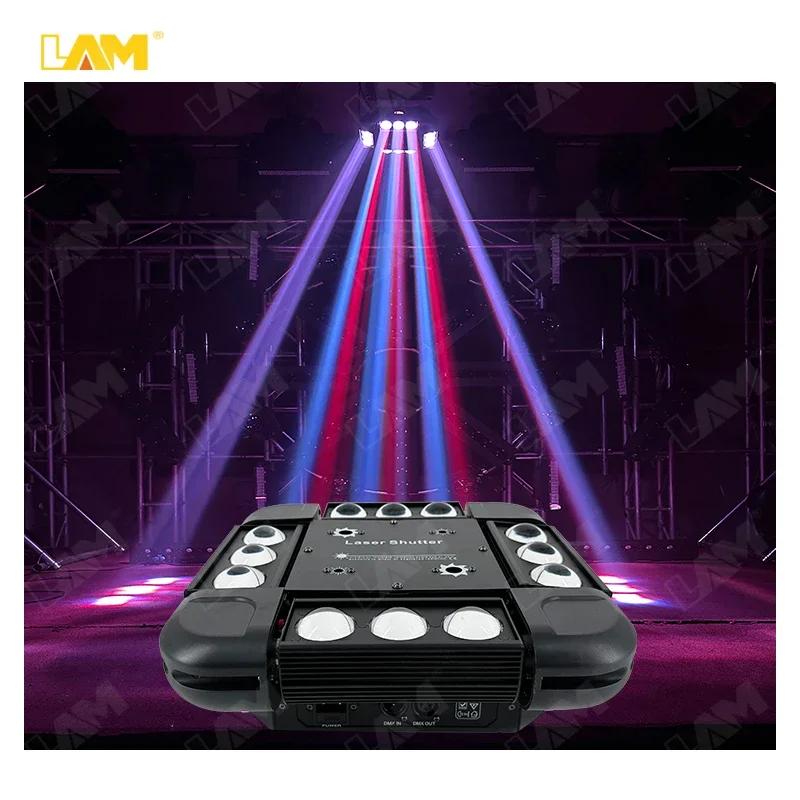 

12LED Beam Laser Strobe 3in1 Moving Head Lights 12pcs Storm Lazer Beam Rotating Stage Light For Wedding Disco Dj Party Nightclub