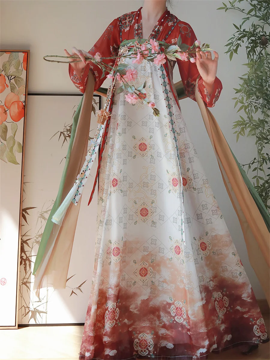 

Cosplay Hanfu Dress for Women Tang Dynasty Pink Purple Gradient Embroidered Fairy Dresses Vestido Hanfu Elegant Oriental