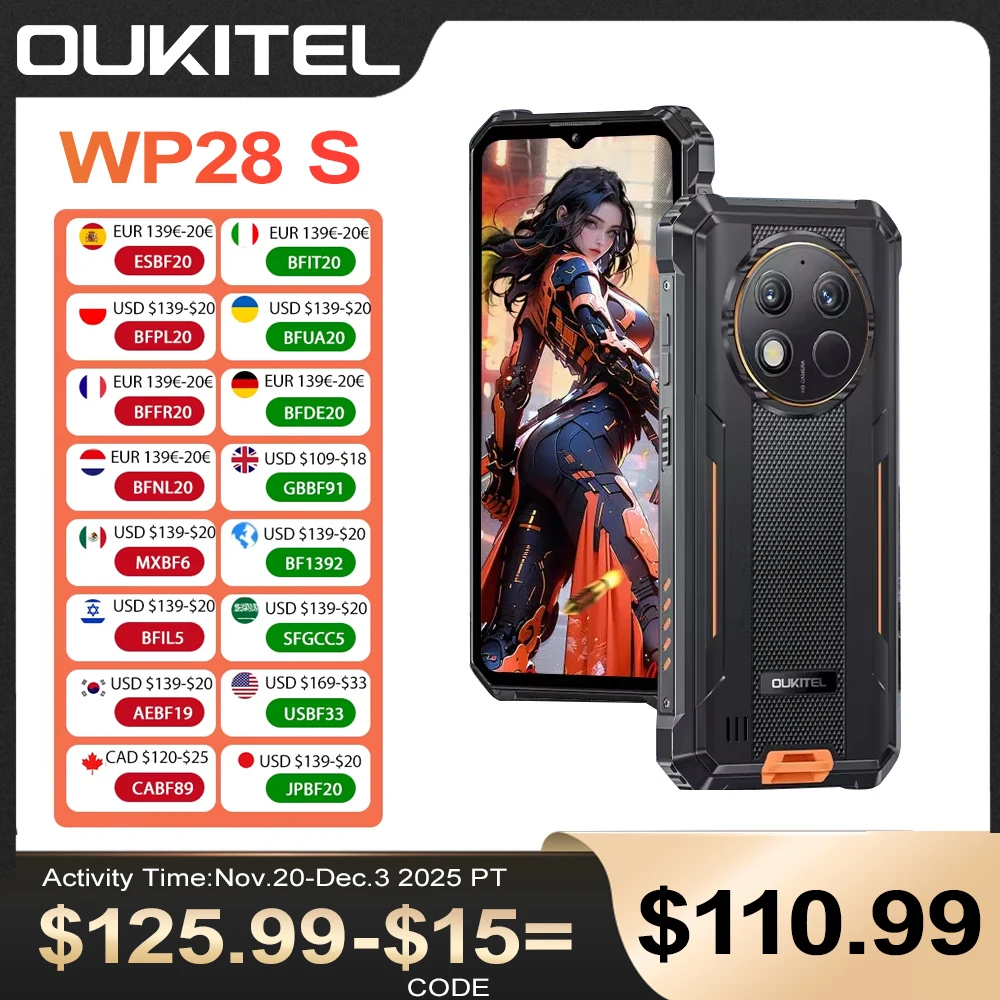 Oukitel WP28 S Rugged smartphone Android 14 16GB (4+12)+128GB 6.52‘' HD 10600mAh 13MP Camera cellphone